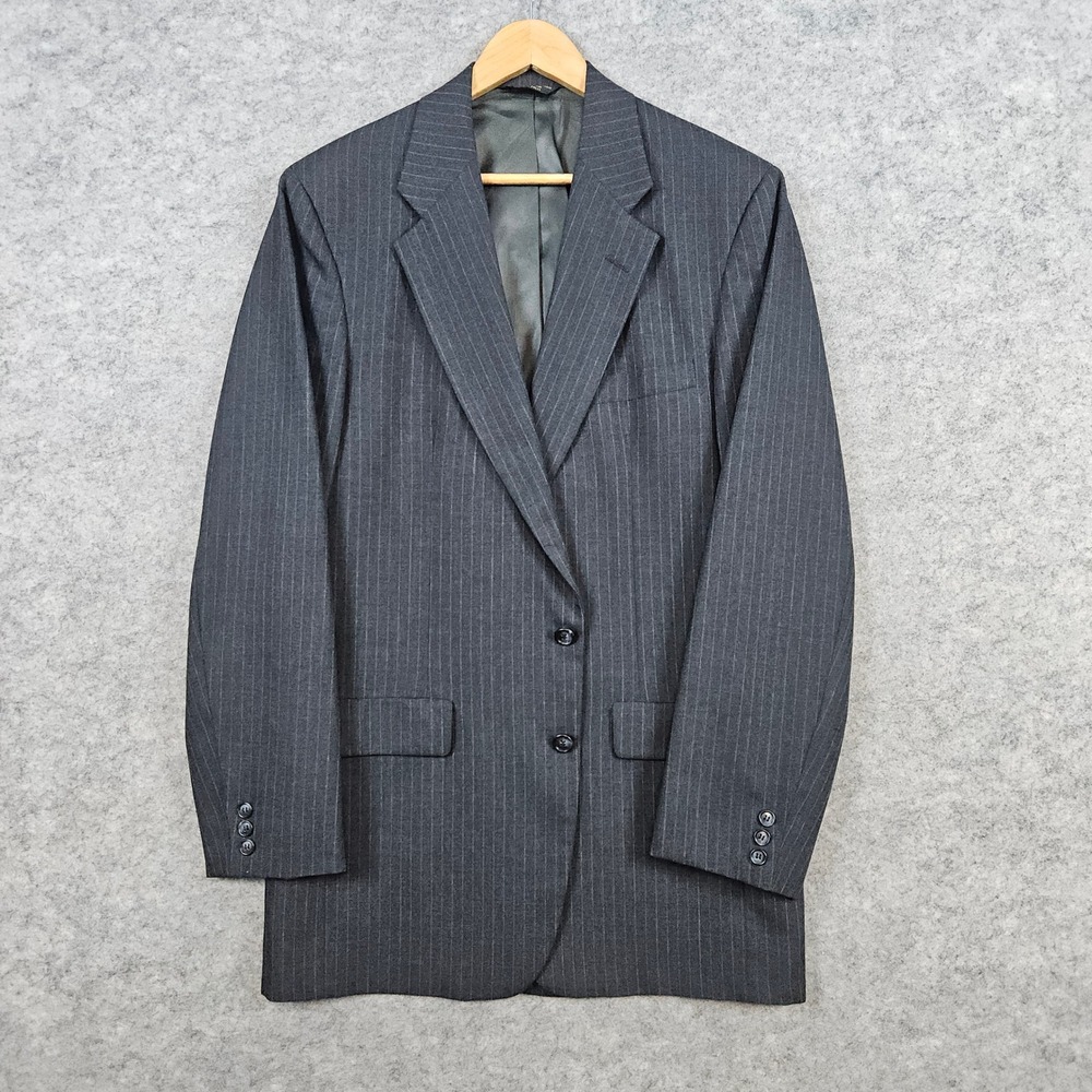 Palm‎ Beach Men's Dark Gray Pinstriped Blazer Size 42L Slim Fit Church TINY SNAG